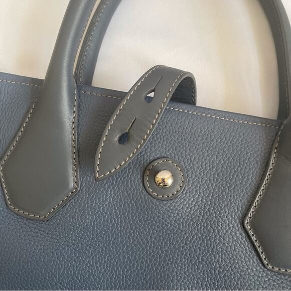 Dunhill Boston Tote Blue Leather Top Handle Work School Business Bag Tote - Picture 4 of 16